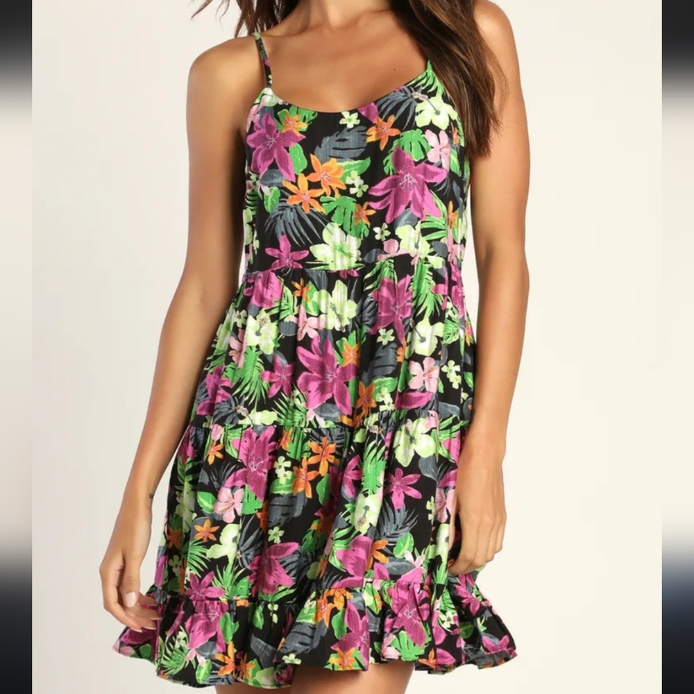 lulus ♡ tropical tiered babydoll dress xs coastal summer resort coconut beach